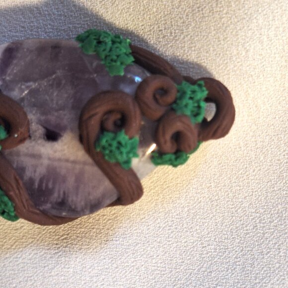 Artisan Handmade Chevron Amethyst Polymer Clay Branches Pendant - Picture 3 of 6
